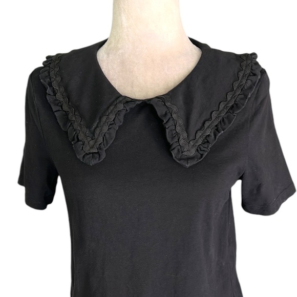 English Factory Anthropologie Black Ruffle Scalloped Collar Knit Crop Top - S - Picture 2 of 9